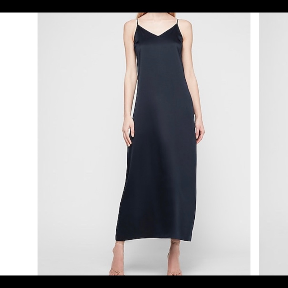 Express Black Satin Maxi Slip Dress
